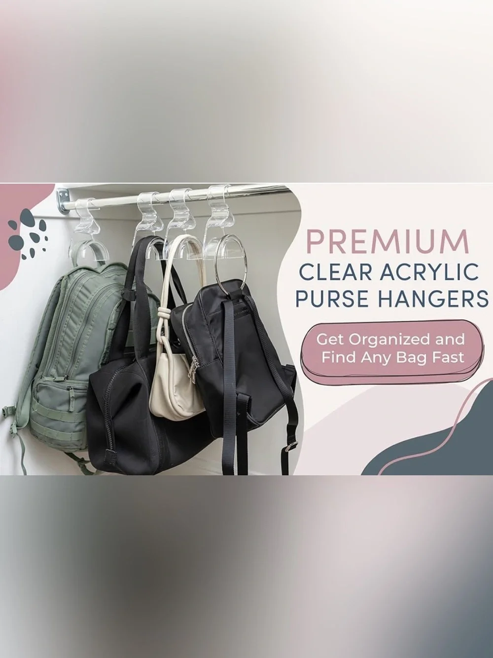 DomeNest Clear Acrylic Backpack & Purse Hangers for Closet, 4 Pack, Holds 66 lbs